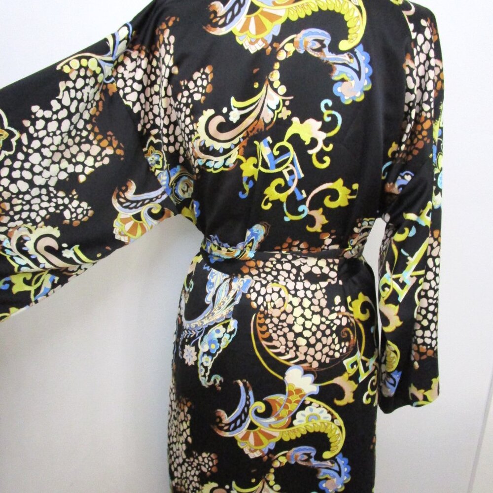 Long Wrap Lingerie Robe Provencial Paisley Print Black
